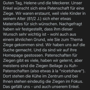 Schenke eine Ziege - Ziegenpatenschaft Ziegenpatenschaft Mecker Projekt Ziegentrekking Weihnachtsgeschenk Geburtstagsgeschenk Ziegenliebe Wandern Tierpatenschaft 17 300x300